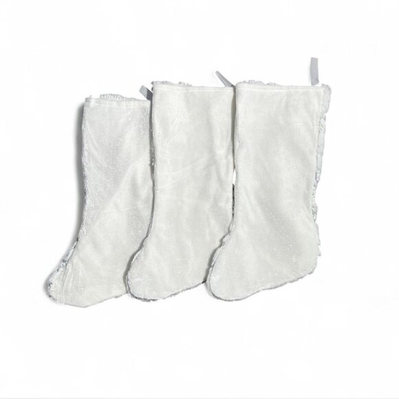 White Faux Fur Christmas Stockings Set of 3 – Snowflake Embroidery, Winter Decor - Picture 5 of 7